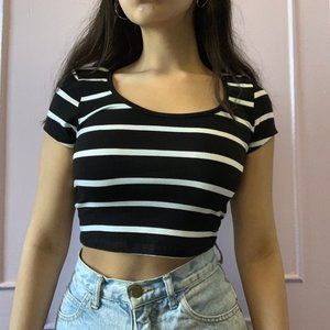 Black & White Striped Crop Top